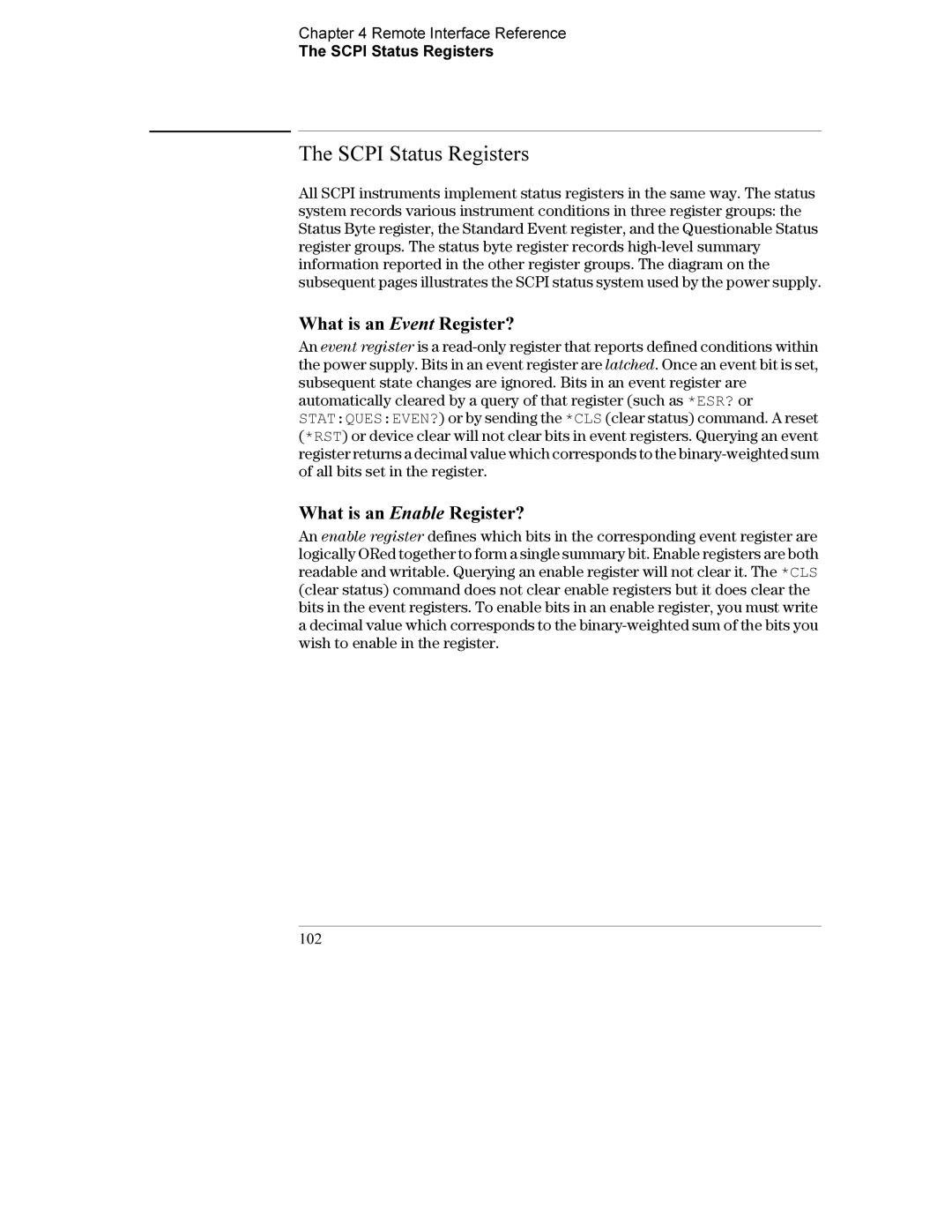 Agilent Technologies E3634A, E3633A Scpi Status Registers, What is an Event Register?, What is an Enable Register?, 102 