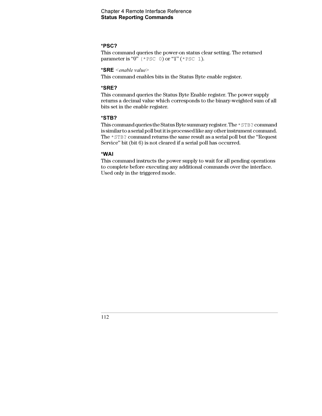 Agilent Technologies E3634A, E3633A manual Psc?, Sre?, Stb?, Wai, 112 