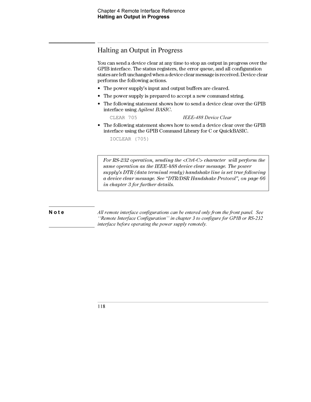 Agilent Technologies E3634A, E3633A manual Halting an Output in Progress, Clear, Ioclear, 118 