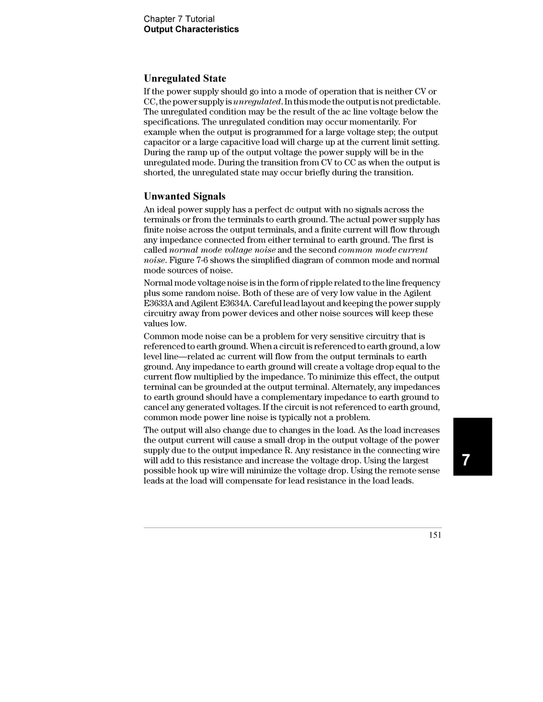 Agilent Technologies E3633A, E3634A manual Unregulated State, Unwanted Signals, 151 