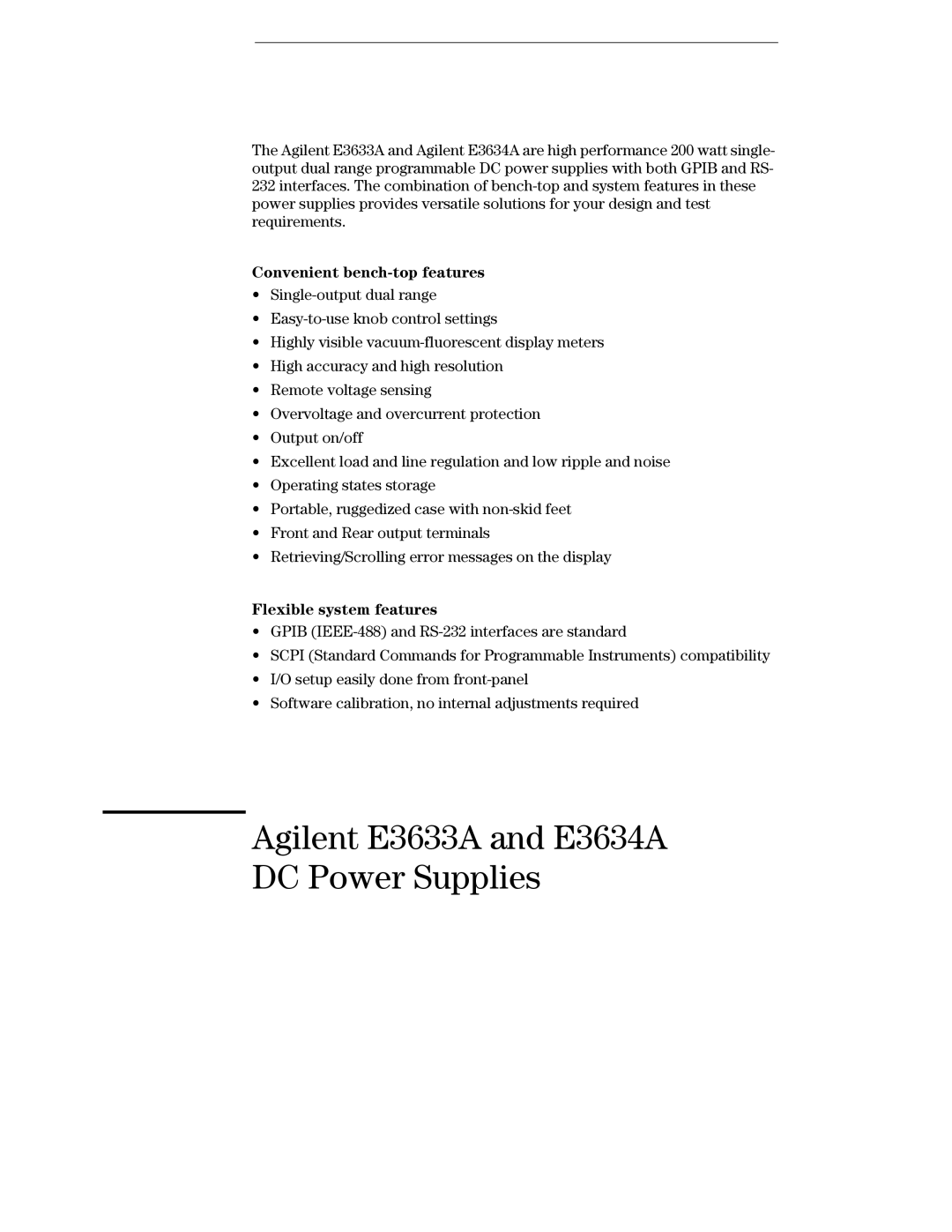 Agilent Technologies E3633A, E3634A manual Convenient bench-top features, Flexible system features 