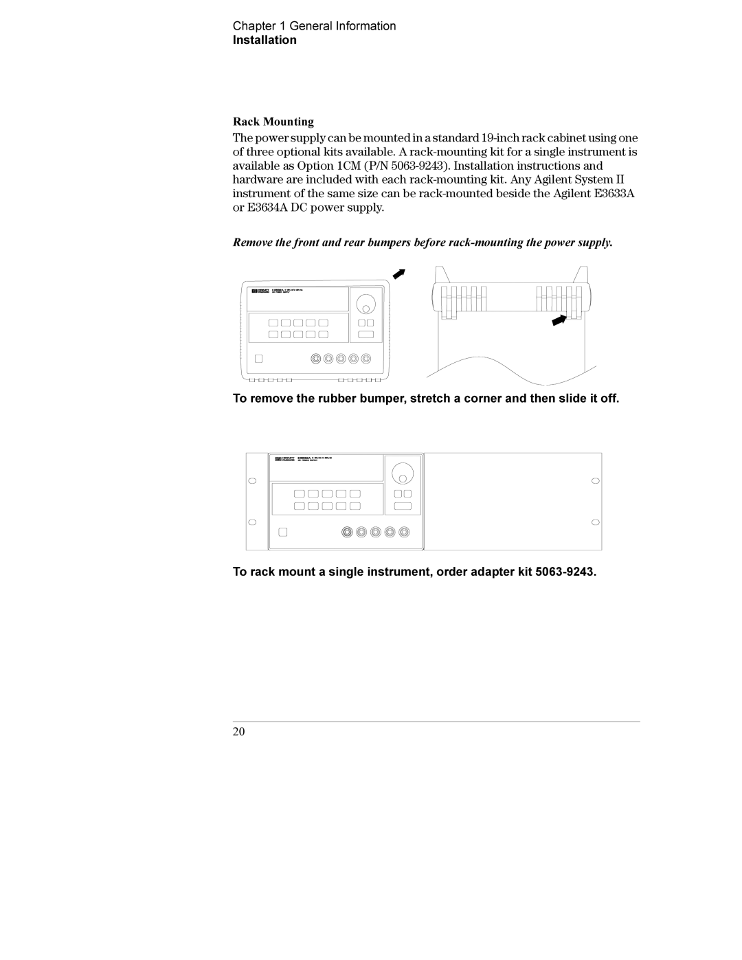 Agilent Technologies E3634A, E3633A manual General Information Installation Rack Mounting 