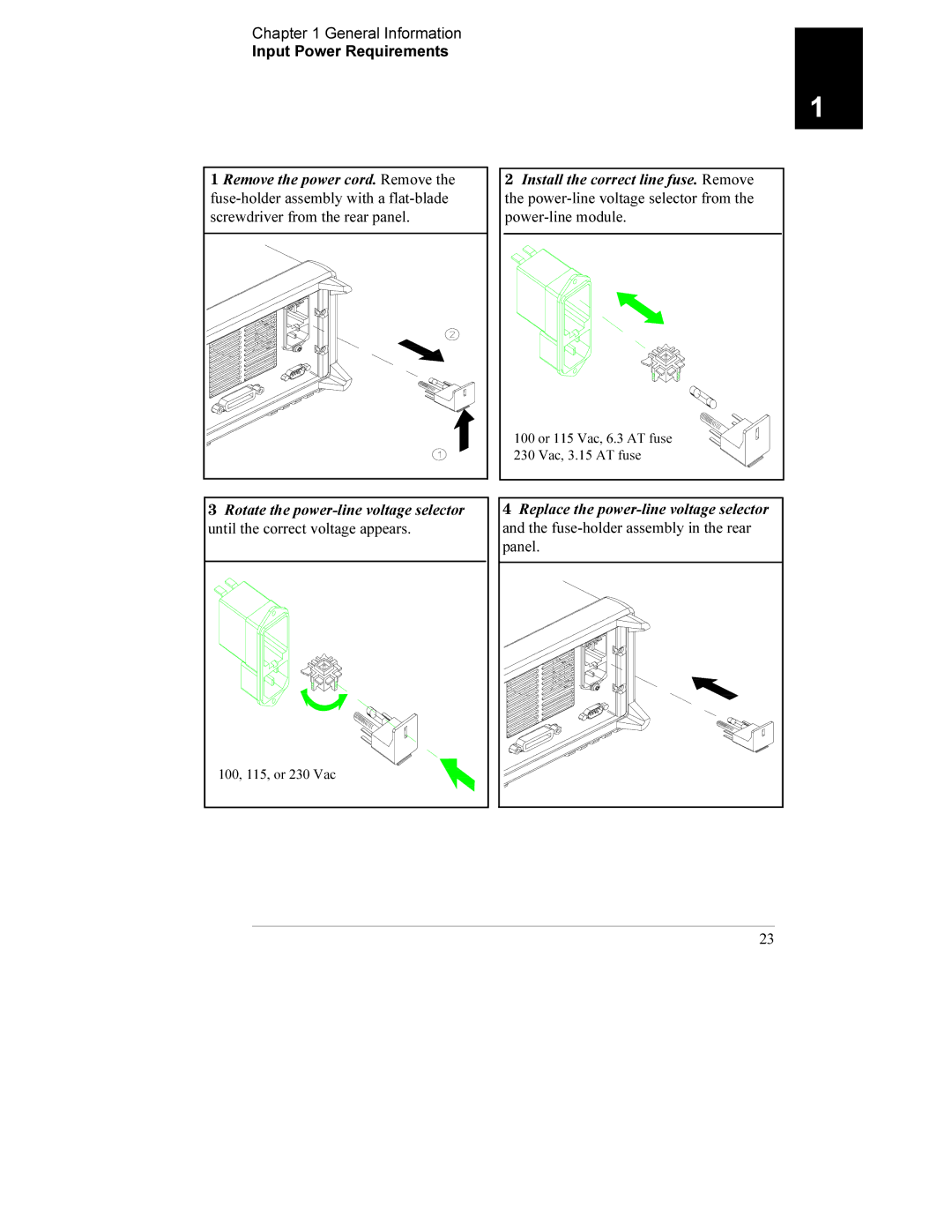 Agilent Technologies E3633A, E3634A manual General Information Input Power Requirements 