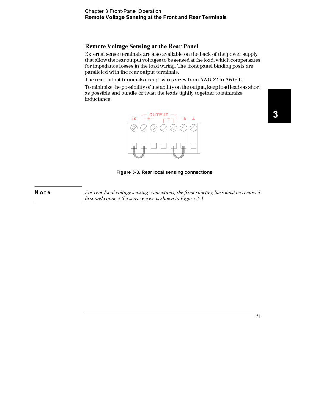 Agilent Technologies E3633A, E3634A manual Remote Voltage Sensing at the Rear Panel, Rear local sensing connections 