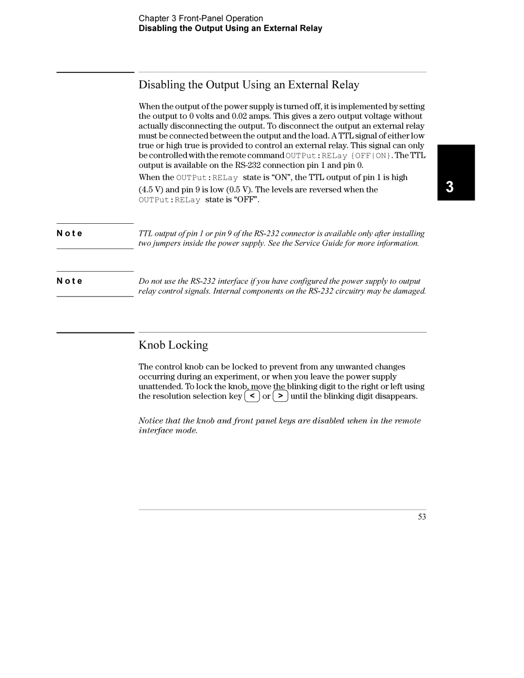 Agilent Technologies E3633A, E3634A manual Disabling the Output Using an External Relay, Knob Locking 