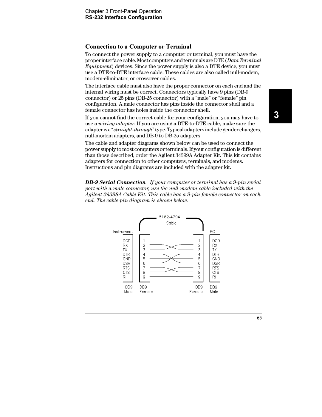 Agilent Technologies E3633A, E3634A manual Connection to a Computer or Terminal 