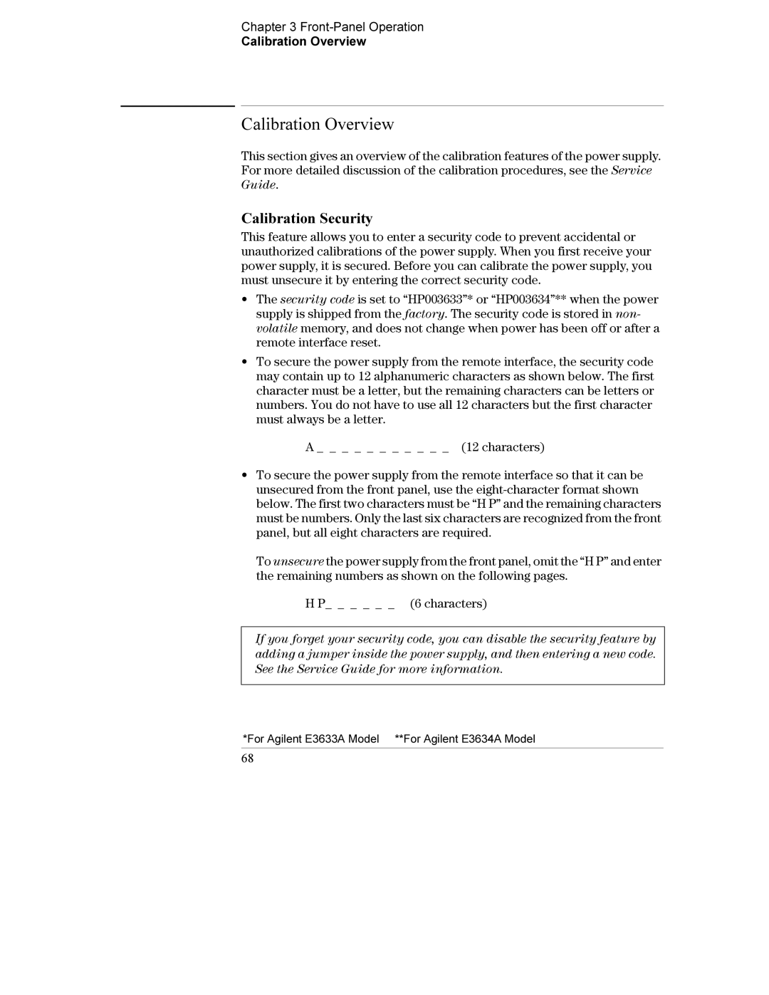 Agilent Technologies E3634A, E3633A manual Calibration Security, Front-Panel Operation Calibration Overview 