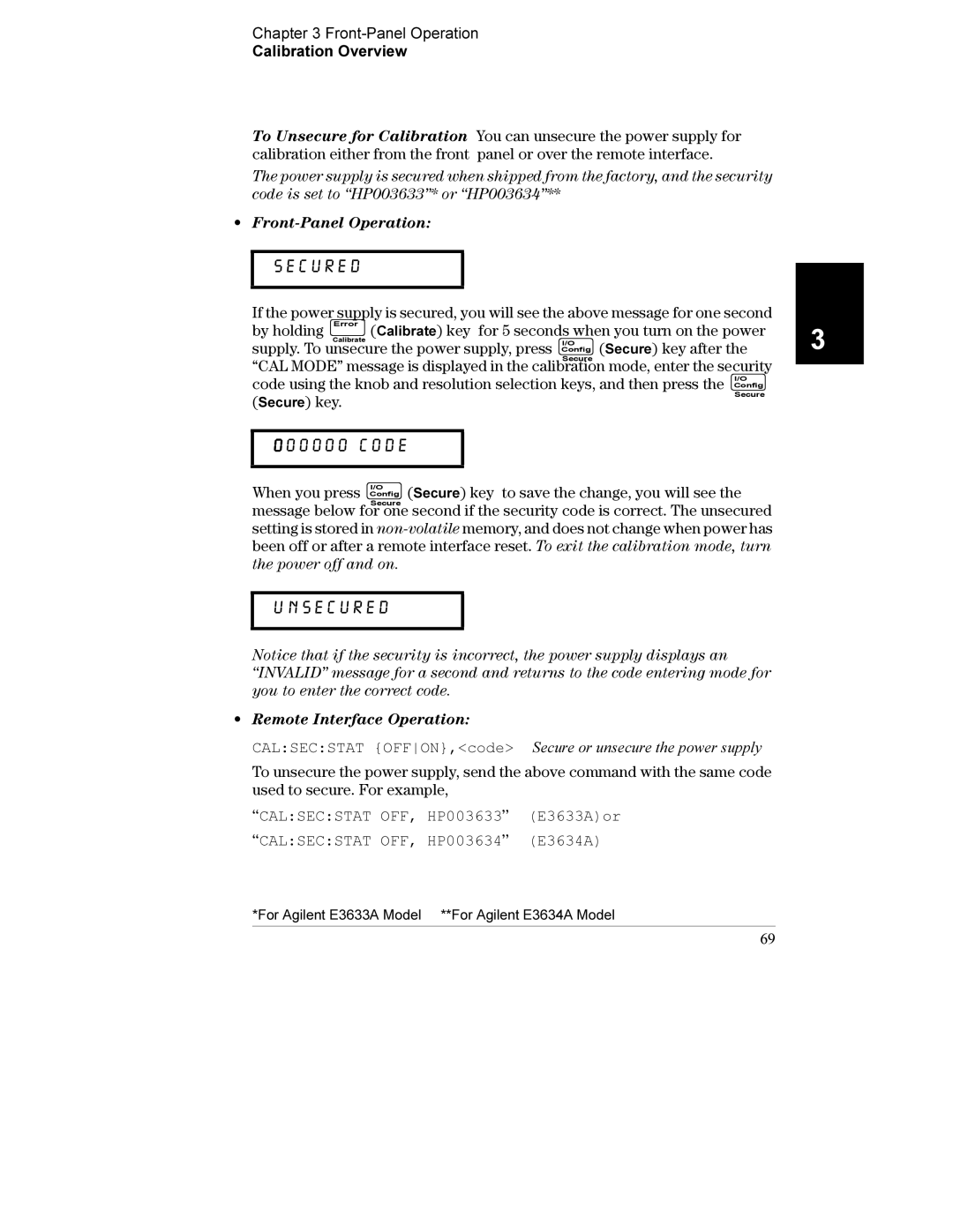 Agilent Technologies E3633A, E3634A manual Secured 