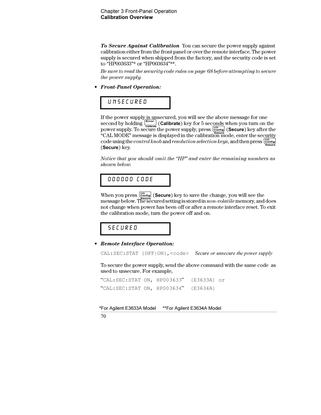 Agilent Technologies E3634A, E3633A manual Unsecured 