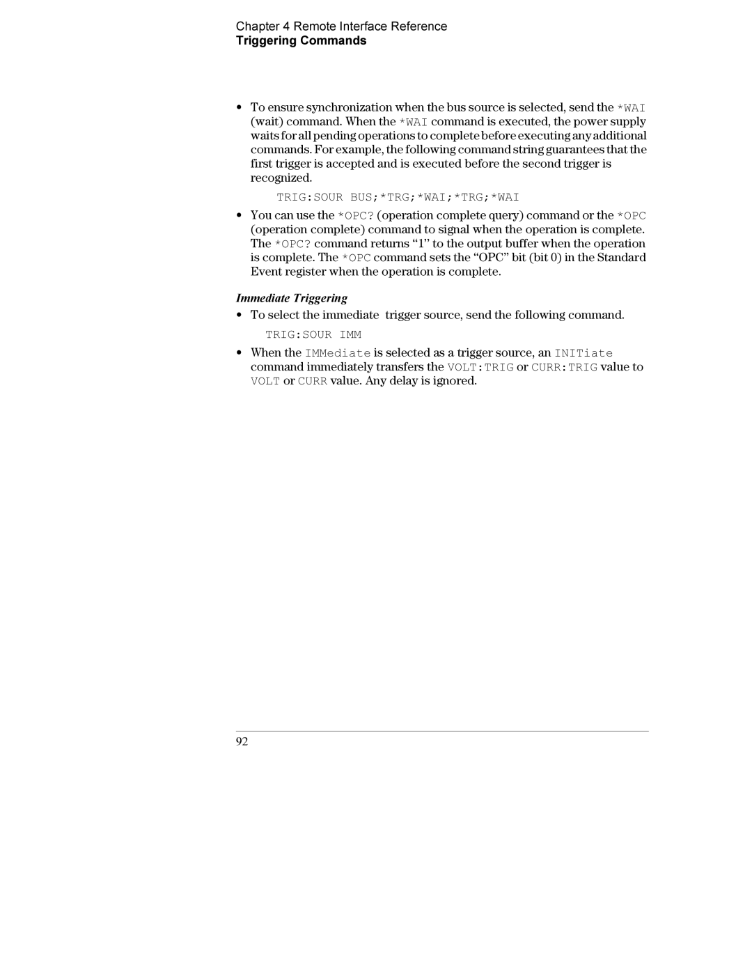 Agilent Technologies E3634A, E3633A manual Trigsour BUS*TRG*WAI*TRG*WAI, Immediate Triggering, Trigsour IMM 