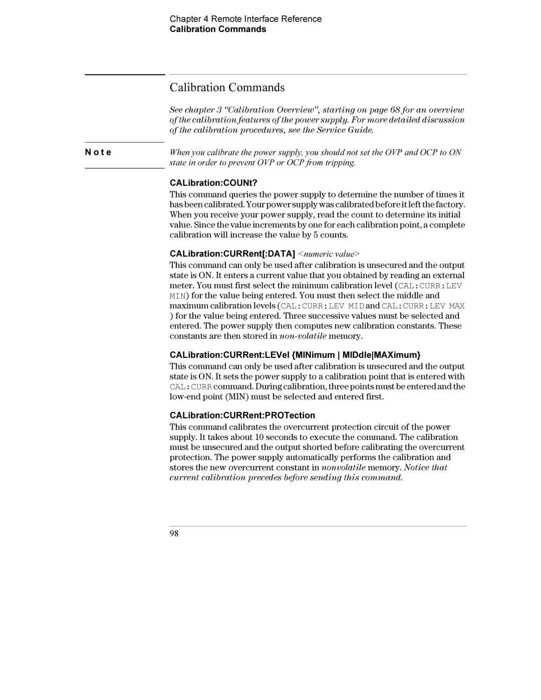 Agilent Technologies E3634A, E3633A manual Calibration Commands 