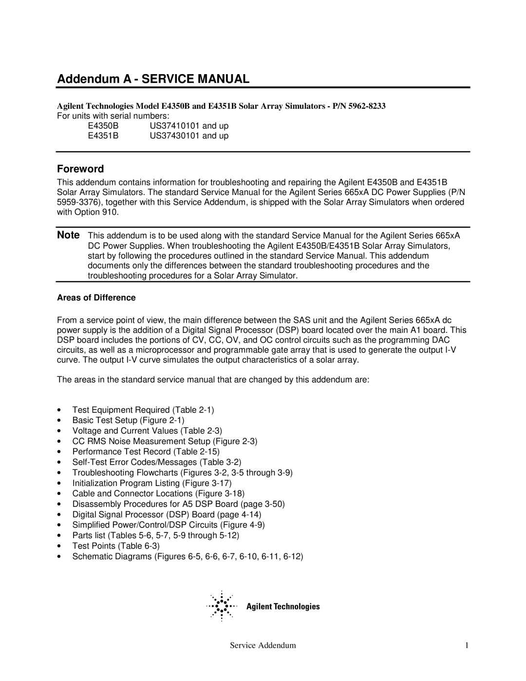 Agilent Technologies E4350B, E4351B service manual Foreword, Areas of Difference 