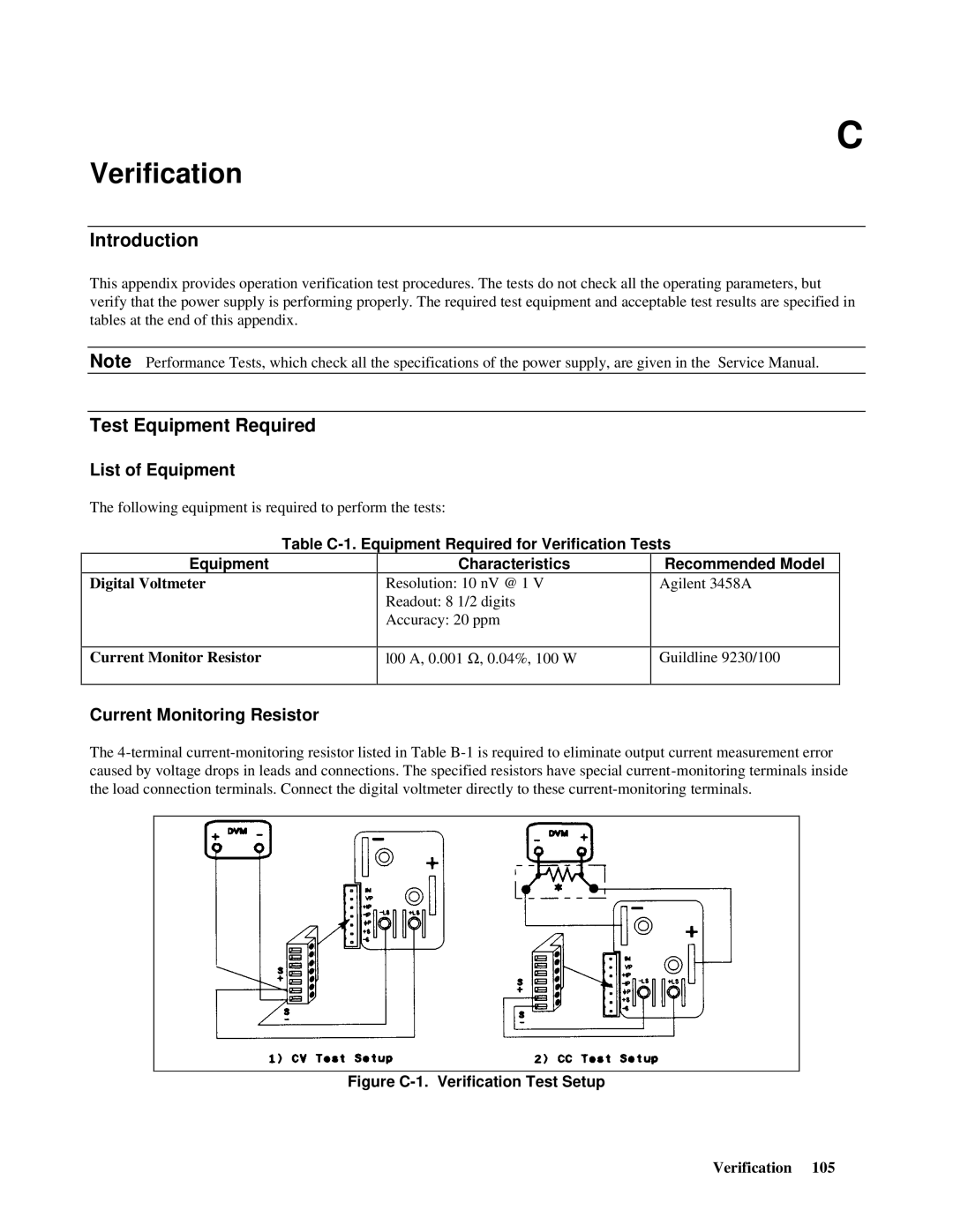 Agilent Technologies E4356A manual Verification, Test Equipment Required, List of Equipment, Current Monitoring Resistor 