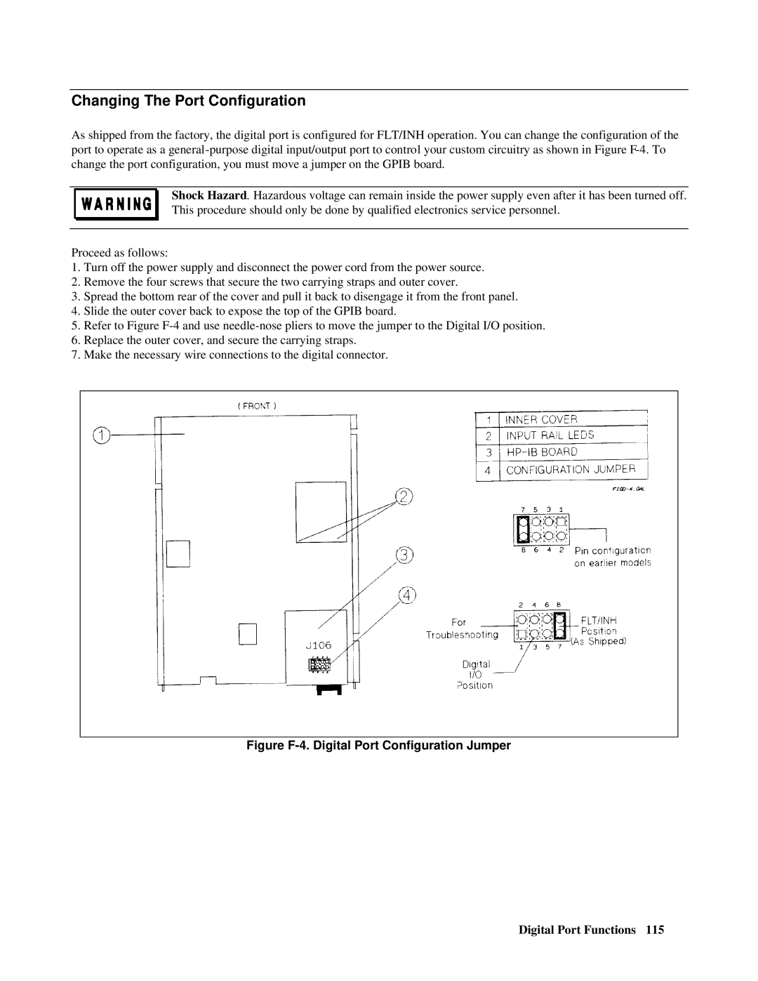 Agilent Technologies E4356A manual Changing The Port Configuration, Figure F-4. Digital Port Configuration Jumper 