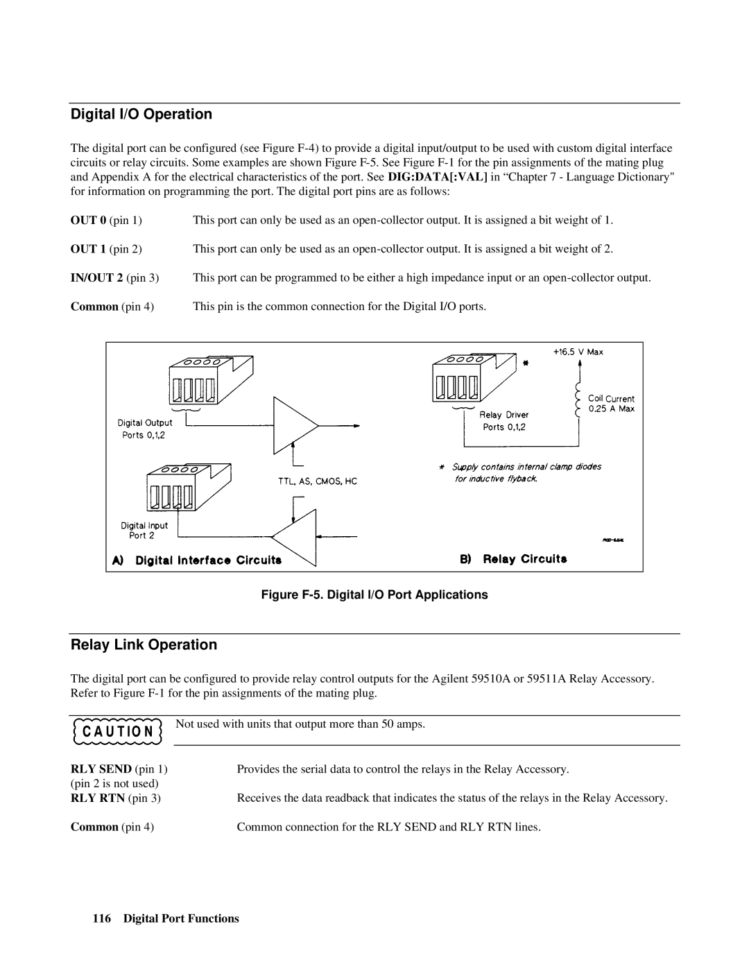 Agilent Technologies E4356A manual Digital I/O Operation, Relay Link Operation, IN/OUT 2 pin, Common pin 