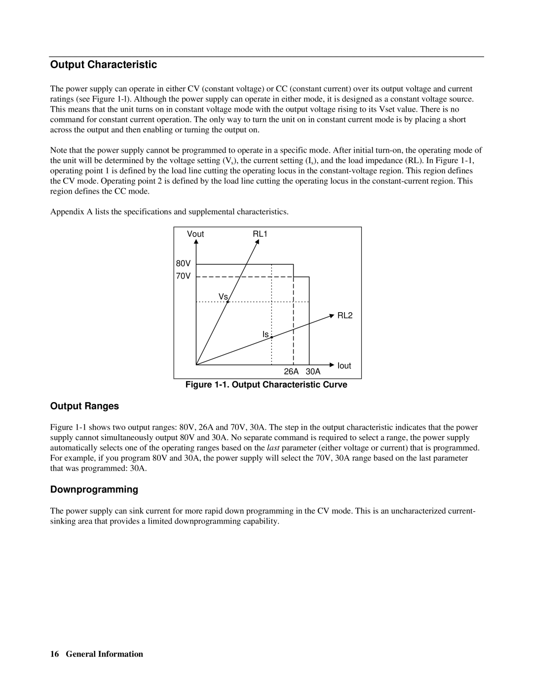 Agilent Technologies E4356A manual Output Characteristic, Output Ranges, Downprogramming 