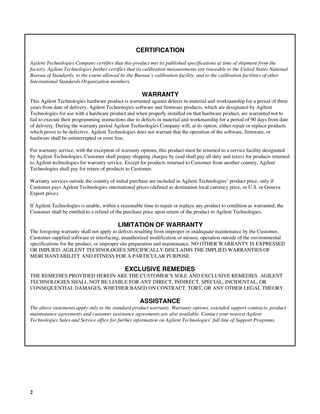 Agilent Technologies E4356A manual Certification 