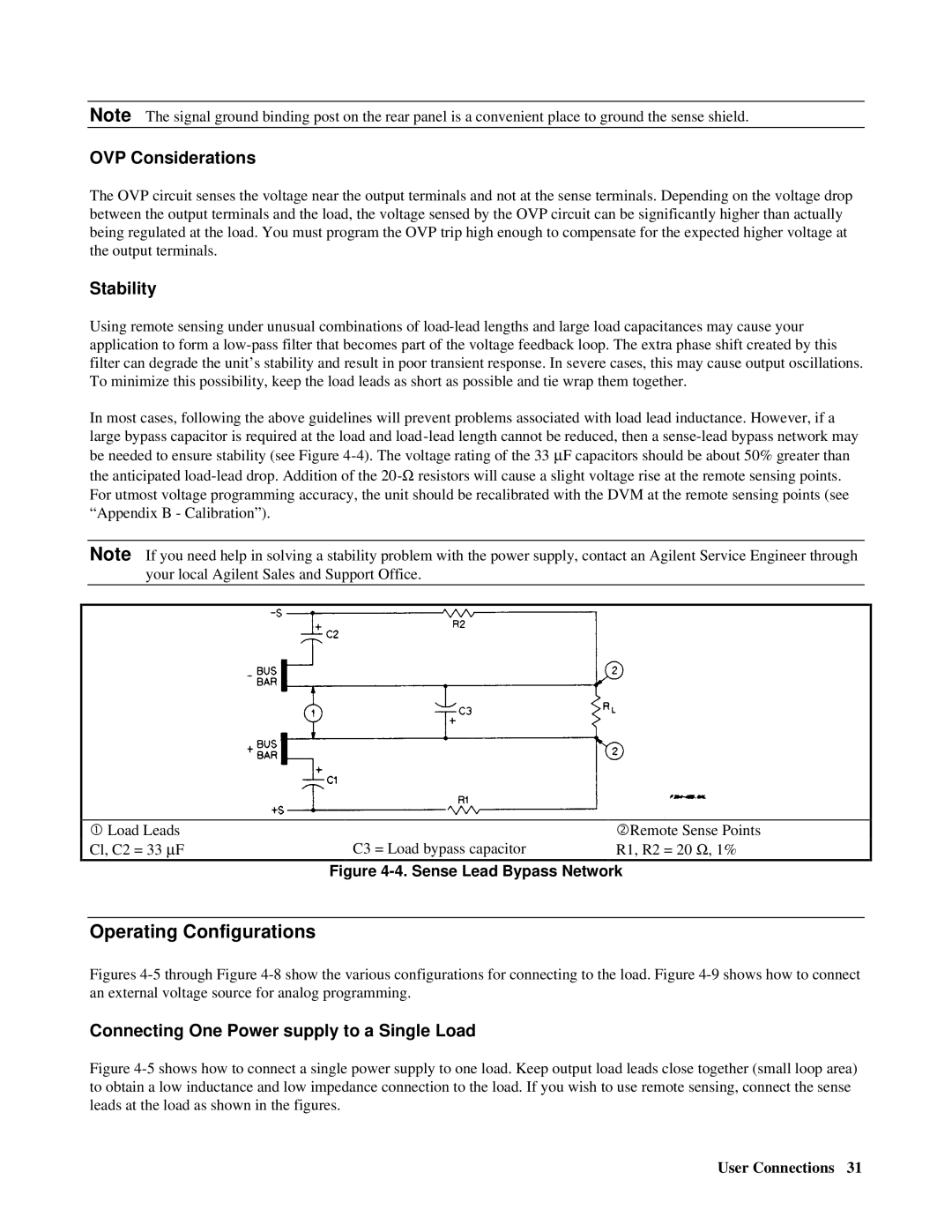 Agilent Technologies E4356A manual Operating Configurations, OVP Considerations, Stability 