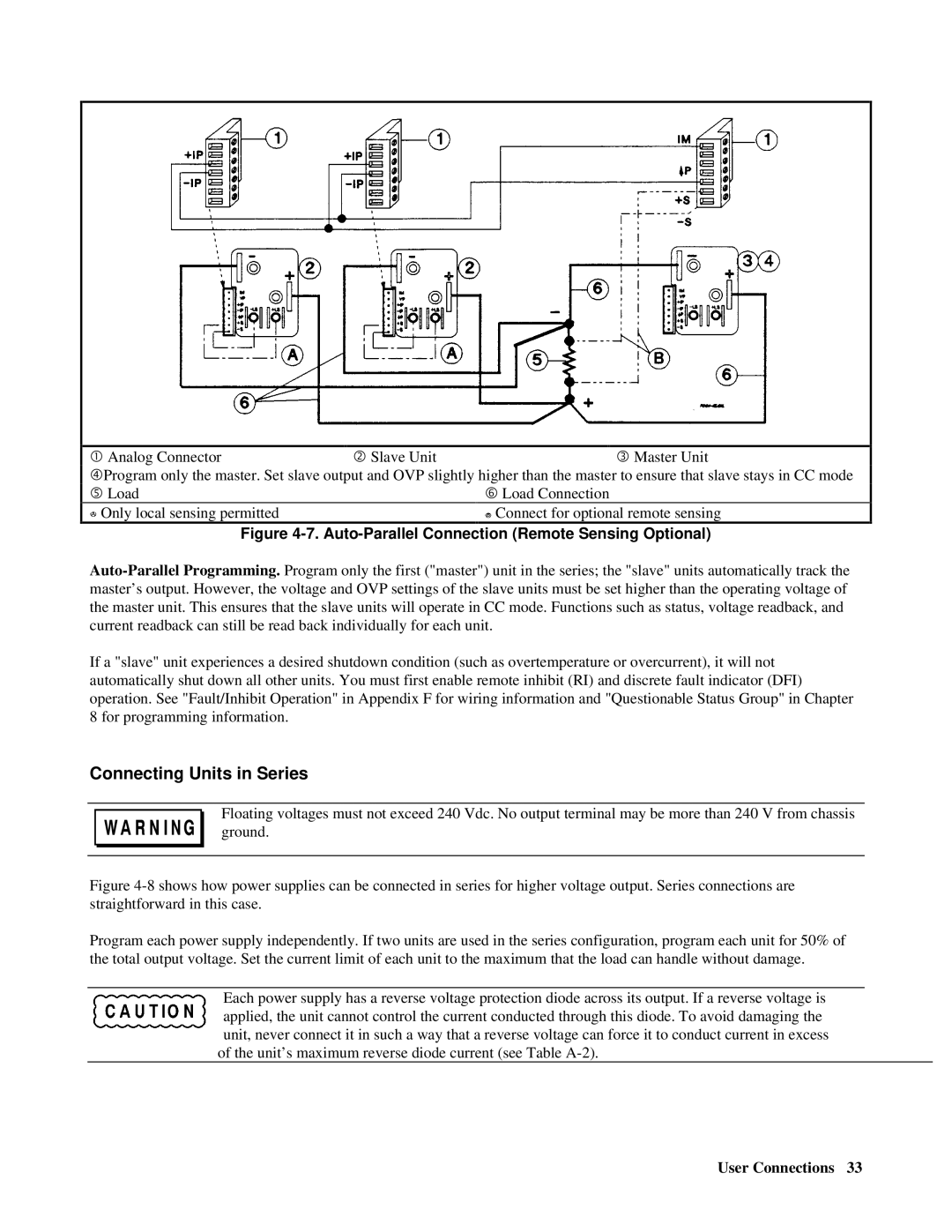 Agilent Technologies E4356A manual Connecting Units in Series, Auto-Parallel Connection Remote Sensing Optional 