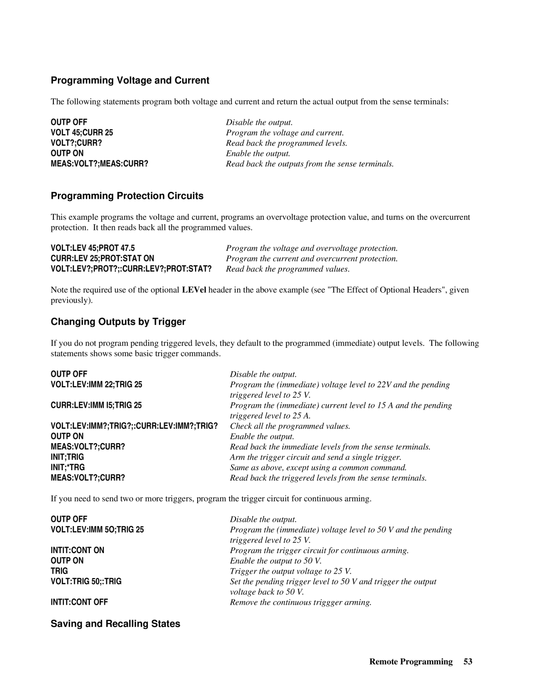 Agilent Technologies E4356A Programming Voltage and Current, Programming Protection Circuits, Changing Outputs by Trigger 