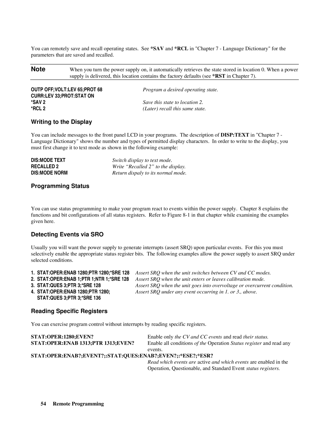 Agilent Technologies E4356A manual Writing to the Display, Programming Status, Detecting Events via SRO 