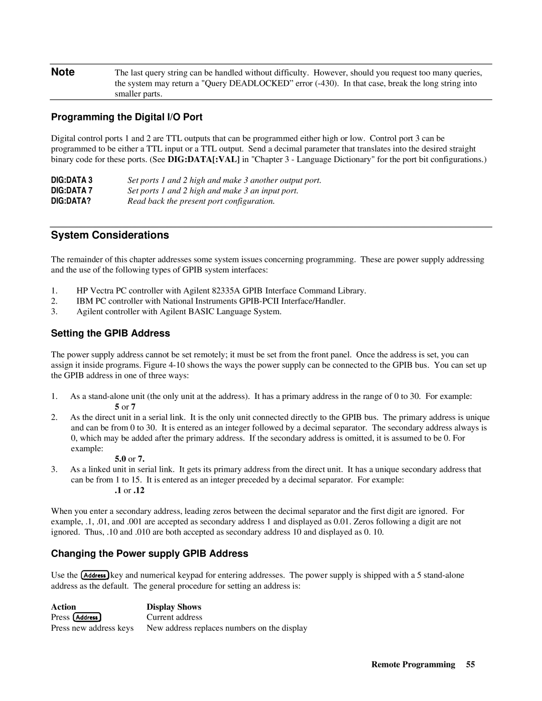 Agilent Technologies E4356A System Considerations, Programming the Digital I/O Port, Setting the Gpib Address, Digdata 