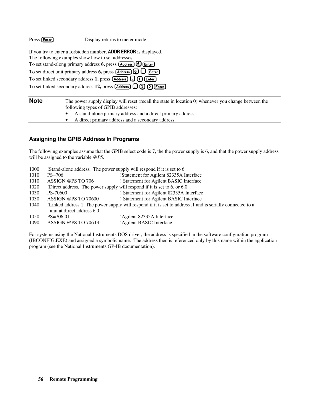 Agilent Technologies E4356A manual Assigning the Gpib Address In Programs, Assign @PS to 