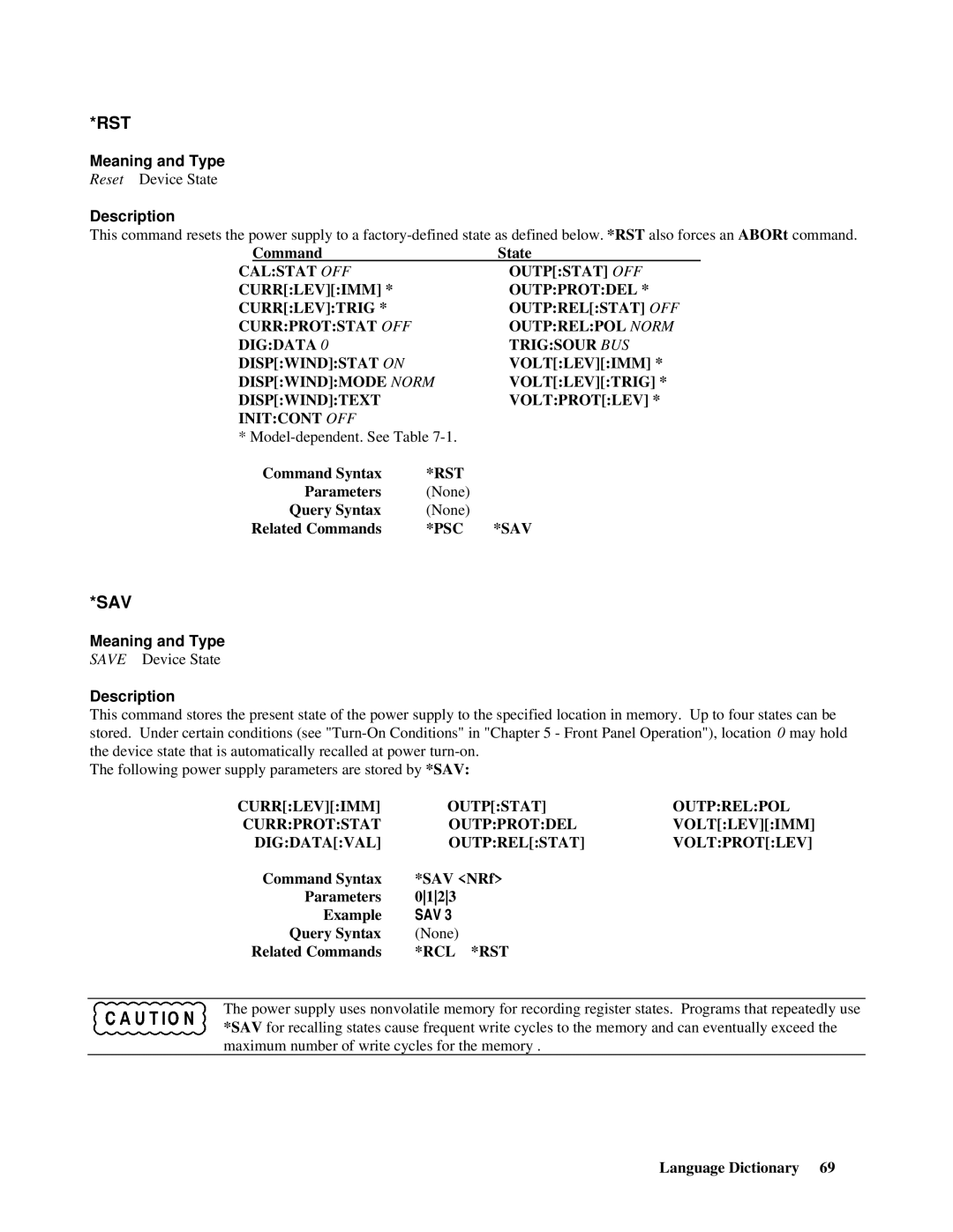 Agilent Technologies E4356A manual Psc Sav, Rcl *Rst 