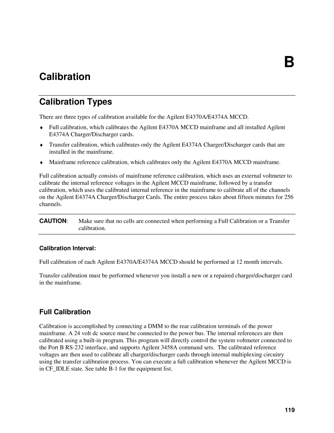 Agilent Technologies E4374A, E4370A, E4371A manual Calibration Types, Full Calibration, Calibration Interval, 119 