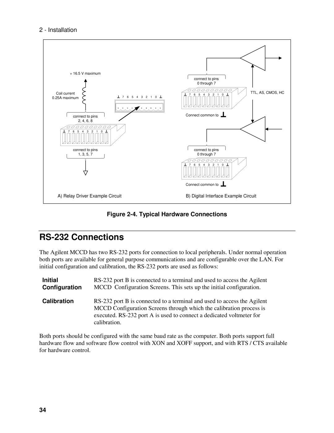 Agilent Technologies E4371A, E4370A, E4374A manual RS-232 Connections, Initial, Configuration, Calibration 