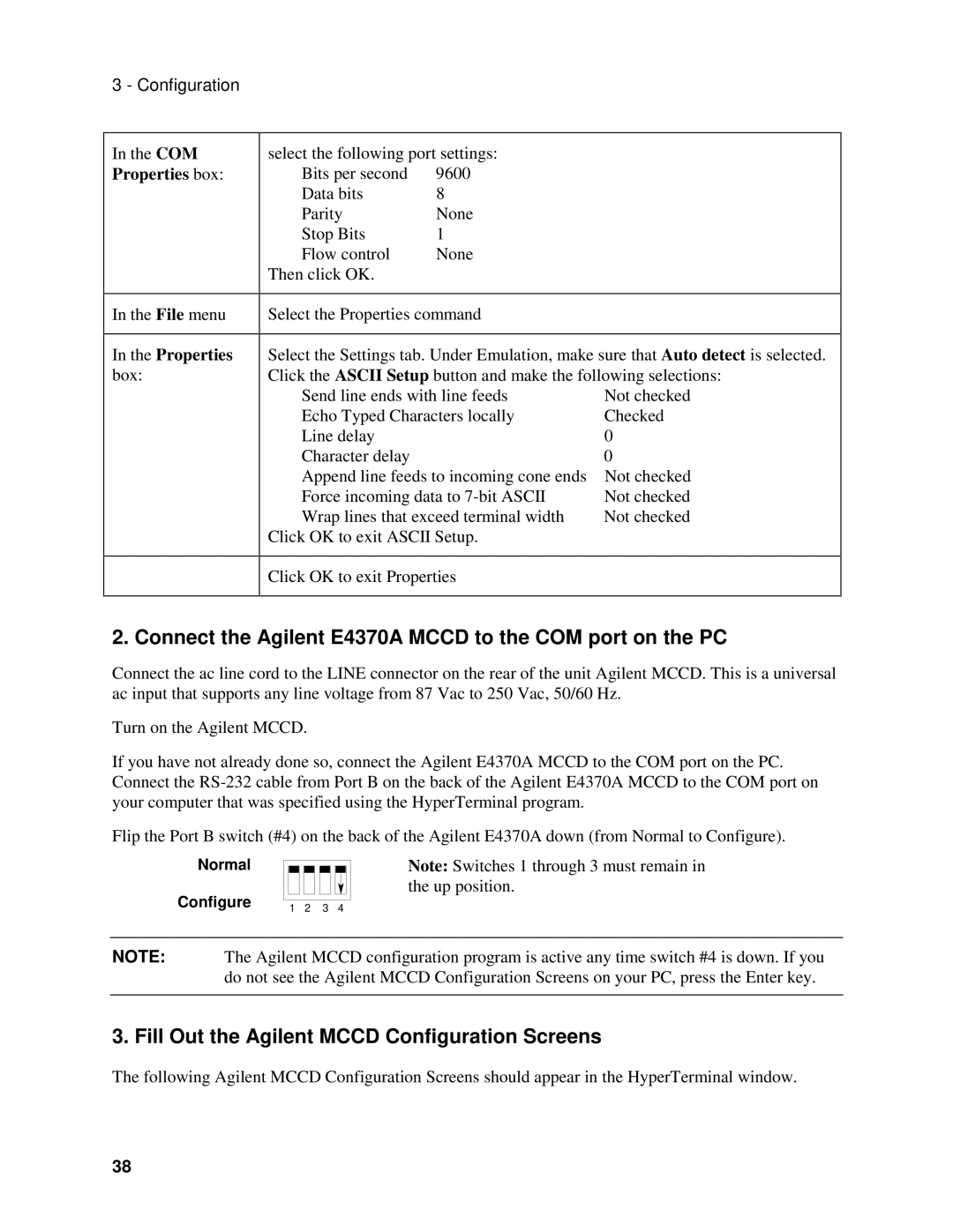 Agilent Technologies E4374A, E4371A manual Connect the Agilent E4370A Mccd to the COM port on the PC 