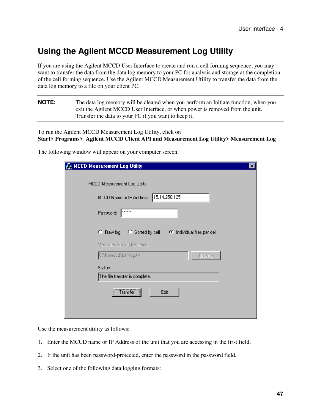 Agilent Technologies E4374A, E4370A, E4371A manual Using the Agilent Mccd Measurement Log Utility 