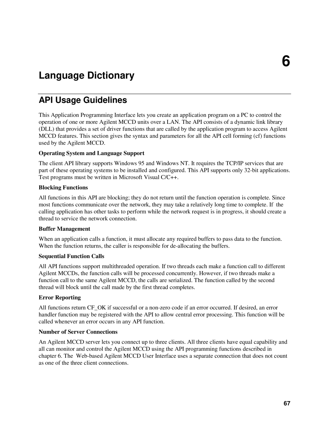 Agilent Technologies E4371A, E4370A, E4374A manual Language Dictionary, API Usage Guidelines 