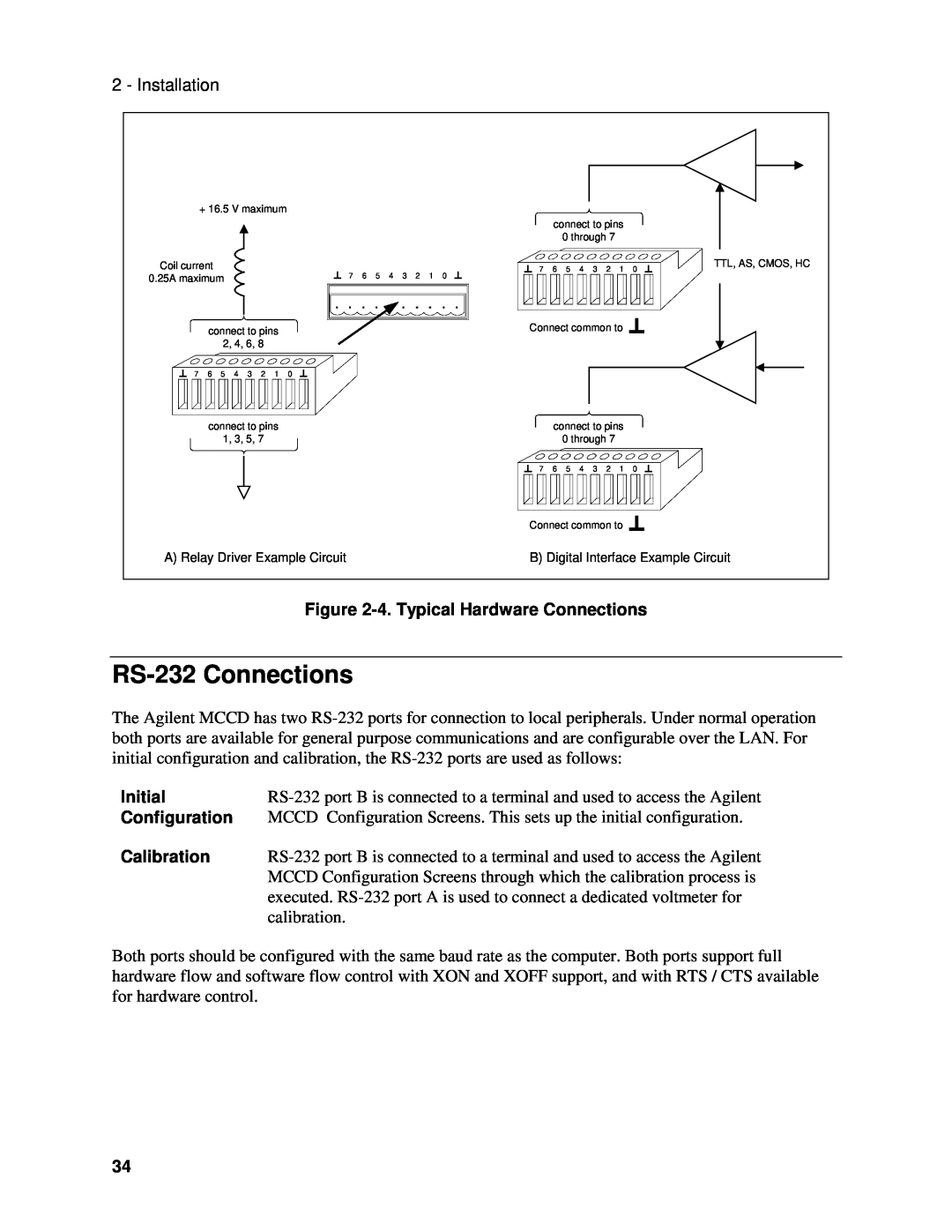 Agilent Technologies E4371A manual RS-232 Connections, 4. Typical Hardware Connections, Initial, Configuration, Calibration 