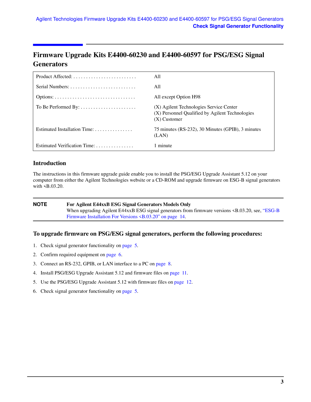 Agilent Technologies E4400-60230, E4400-60597 manual Introduction, For Agilent E44xxB ESG Signal Generators Models Only 