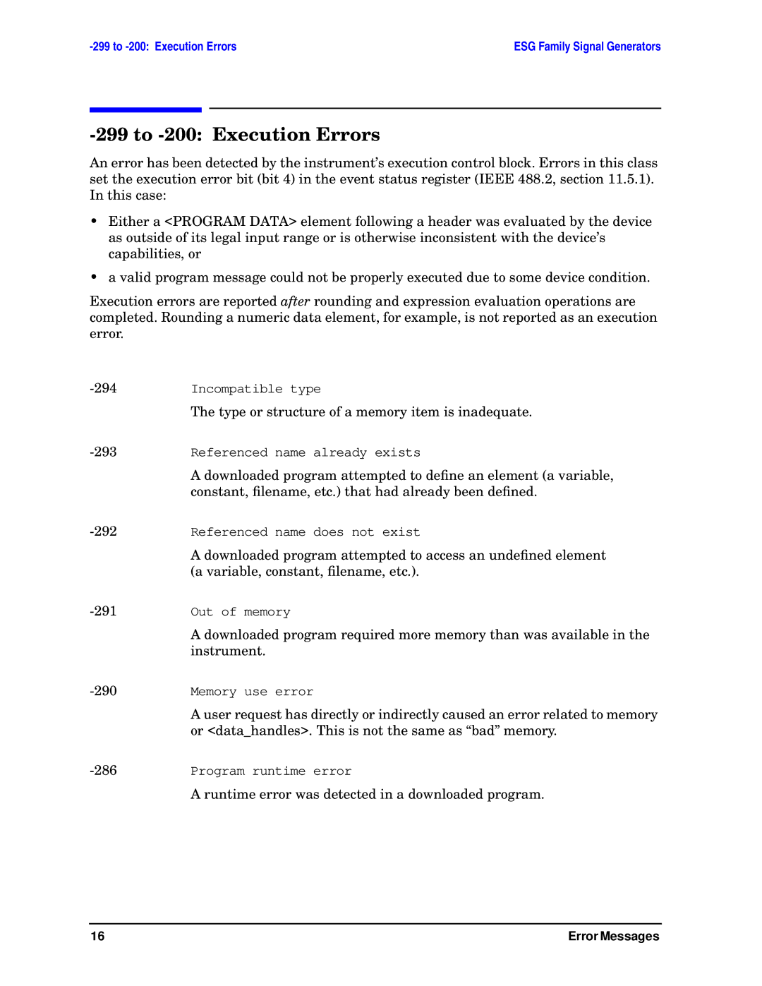 Agilent Technologies E4400-90333 manual To -200 Execution Errors 