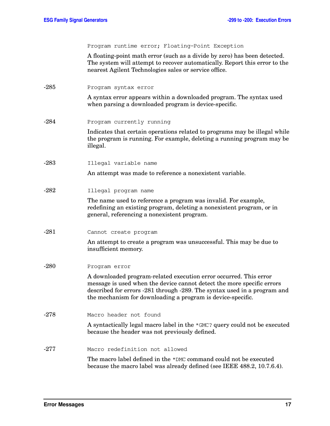Agilent Technologies E4400-90333 285, When parsing a downloaded program is device-speciﬁc, 284, Illegal, 283, 282, 281 