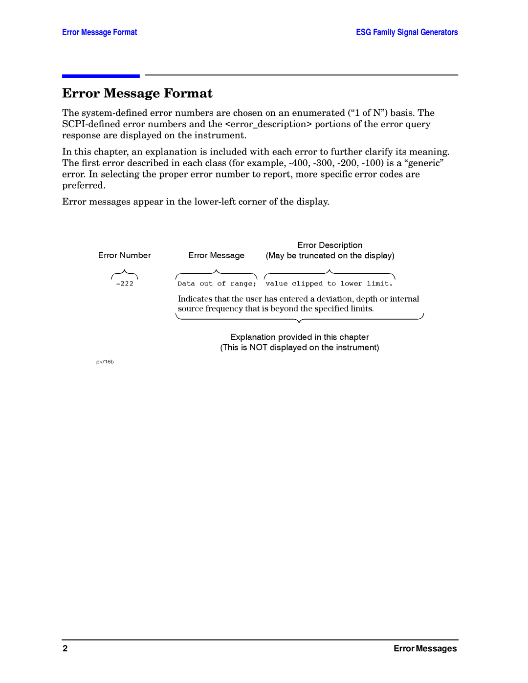 Agilent Technologies E4400-90333 manual Error Message Format 