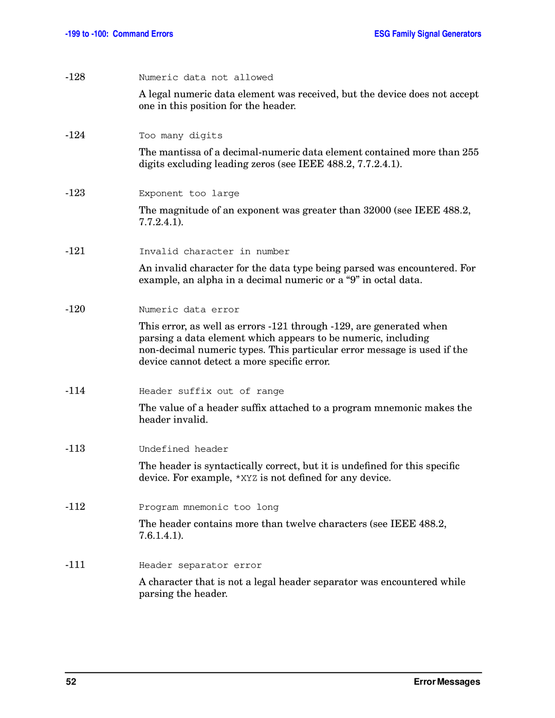 Agilent Technologies E4400-90333 manual Header contains more than twelve characters see Ieee 488.2 