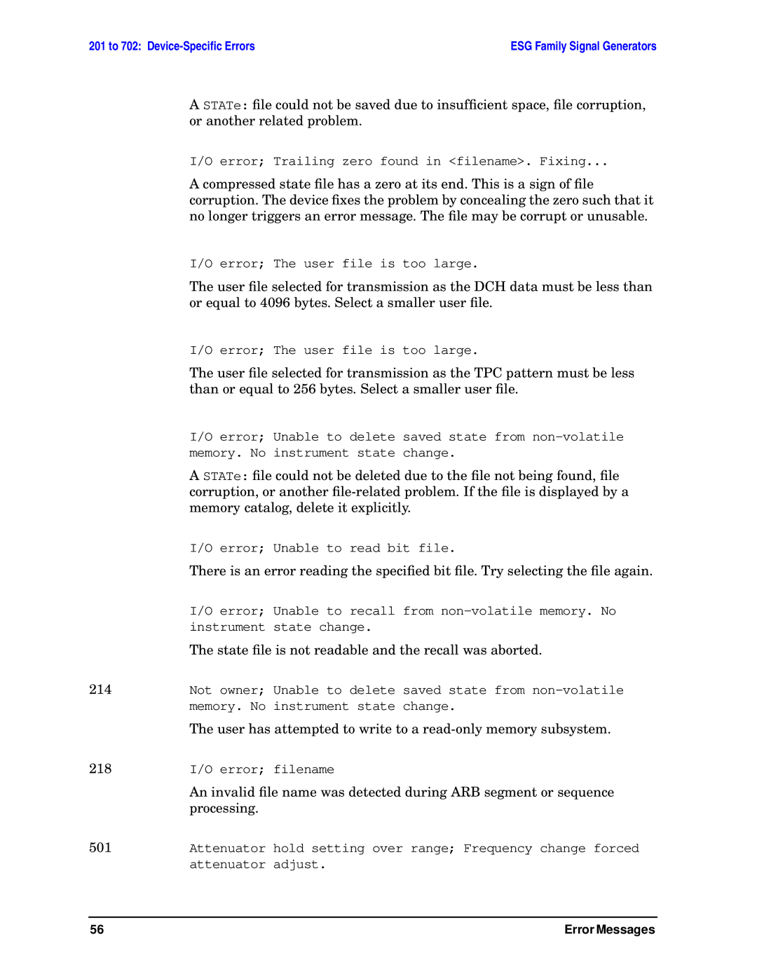 Agilent Technologies E4400-90333 manual State ﬁle is not readable and the recall was aborted 