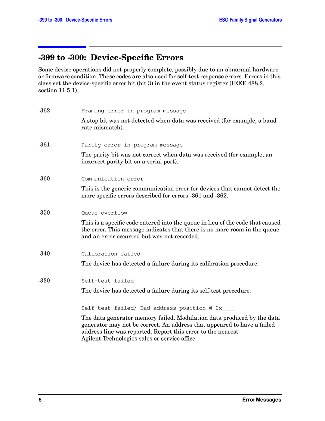 Agilent Technologies E4400-90333 manual To -300 Device-Speciﬁc Errors 