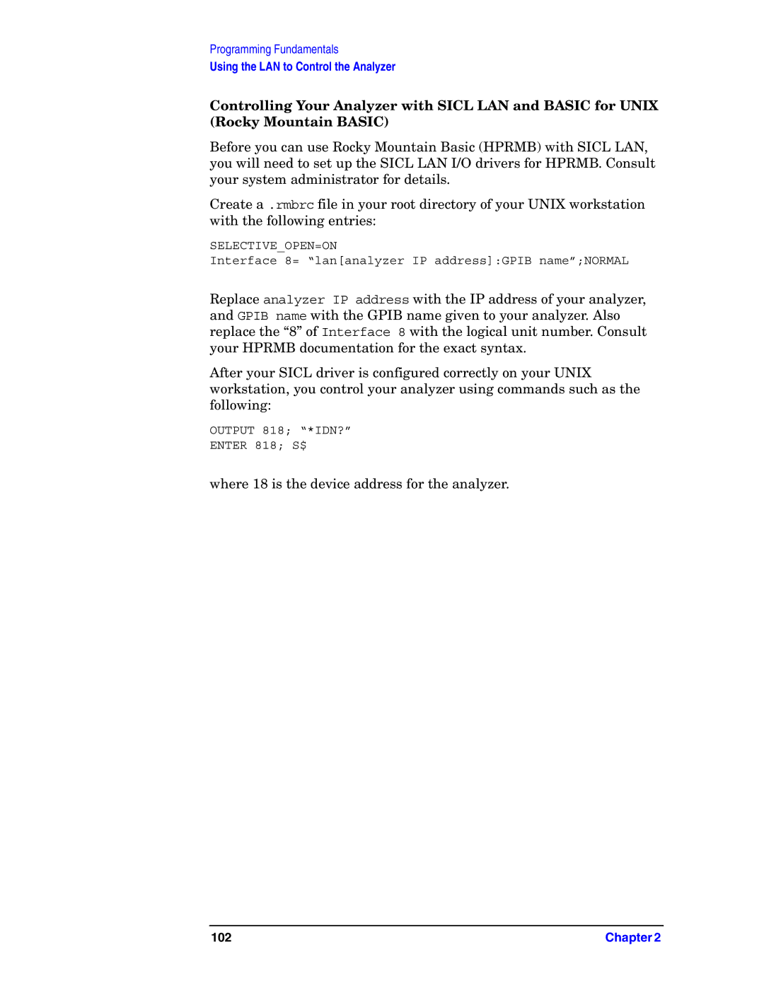 Agilent Technologies E4406A VSA manual Where 18 is the device address for the analyzer 