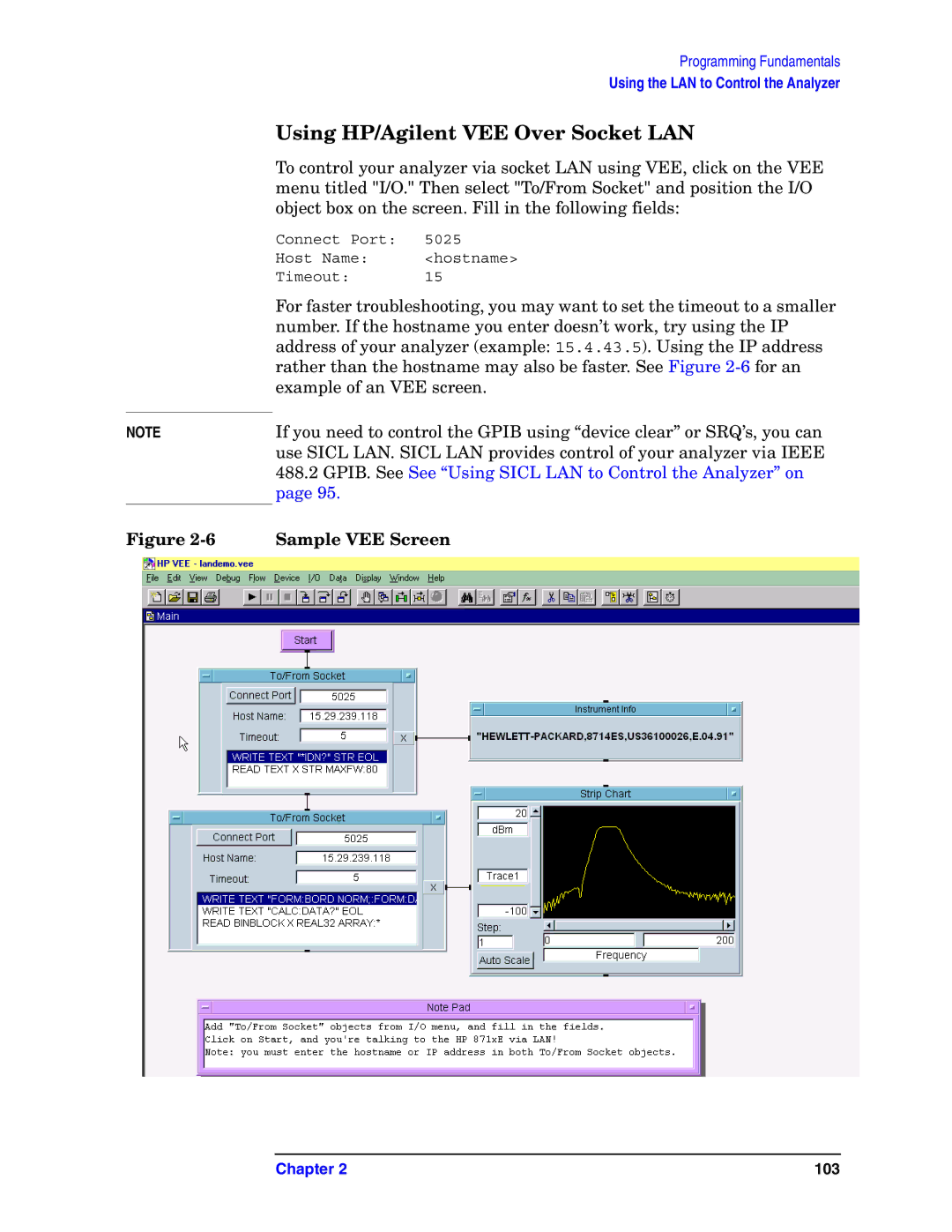 Agilent Technologies E4406A VSA manual Using HP/Agilent VEE Over Socket LAN, Sample VEE Screen 