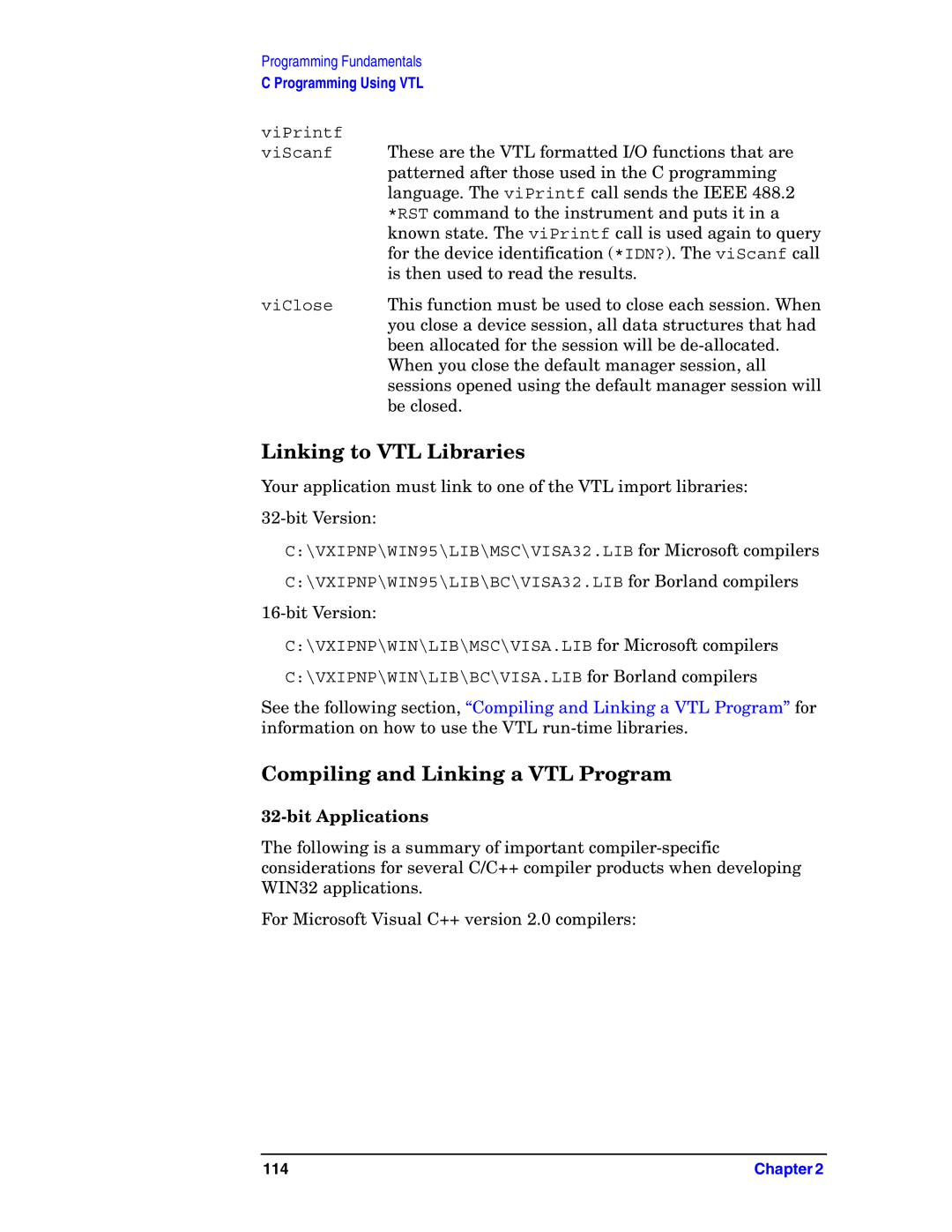 Agilent Technologies E4406A VSA manual Linking to VTL Libraries, Compiling and Linking a VTL Program, Bit Applications 