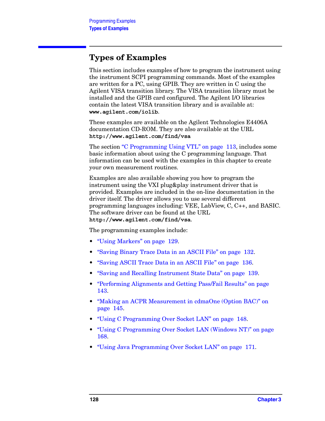 Agilent Technologies E4406A VSA manual Types of Examples 