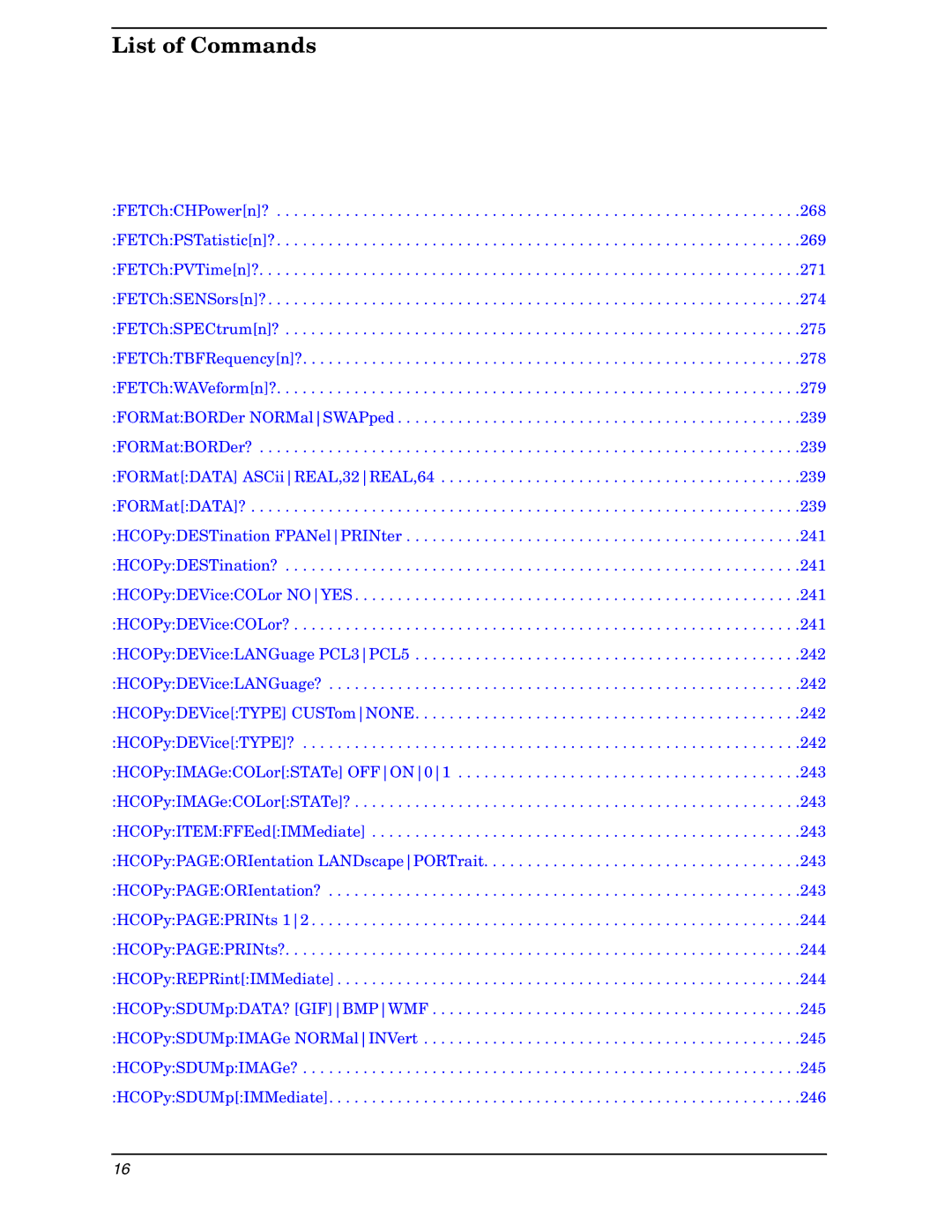 Agilent Technologies E4406A VSA manual List of Commands 