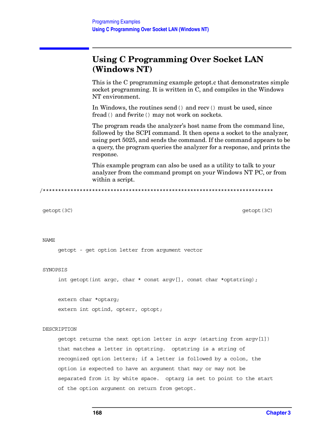 Agilent Technologies E4406A VSA manual Using C Programming Over Socket LAN Windows NT, Synopsis 