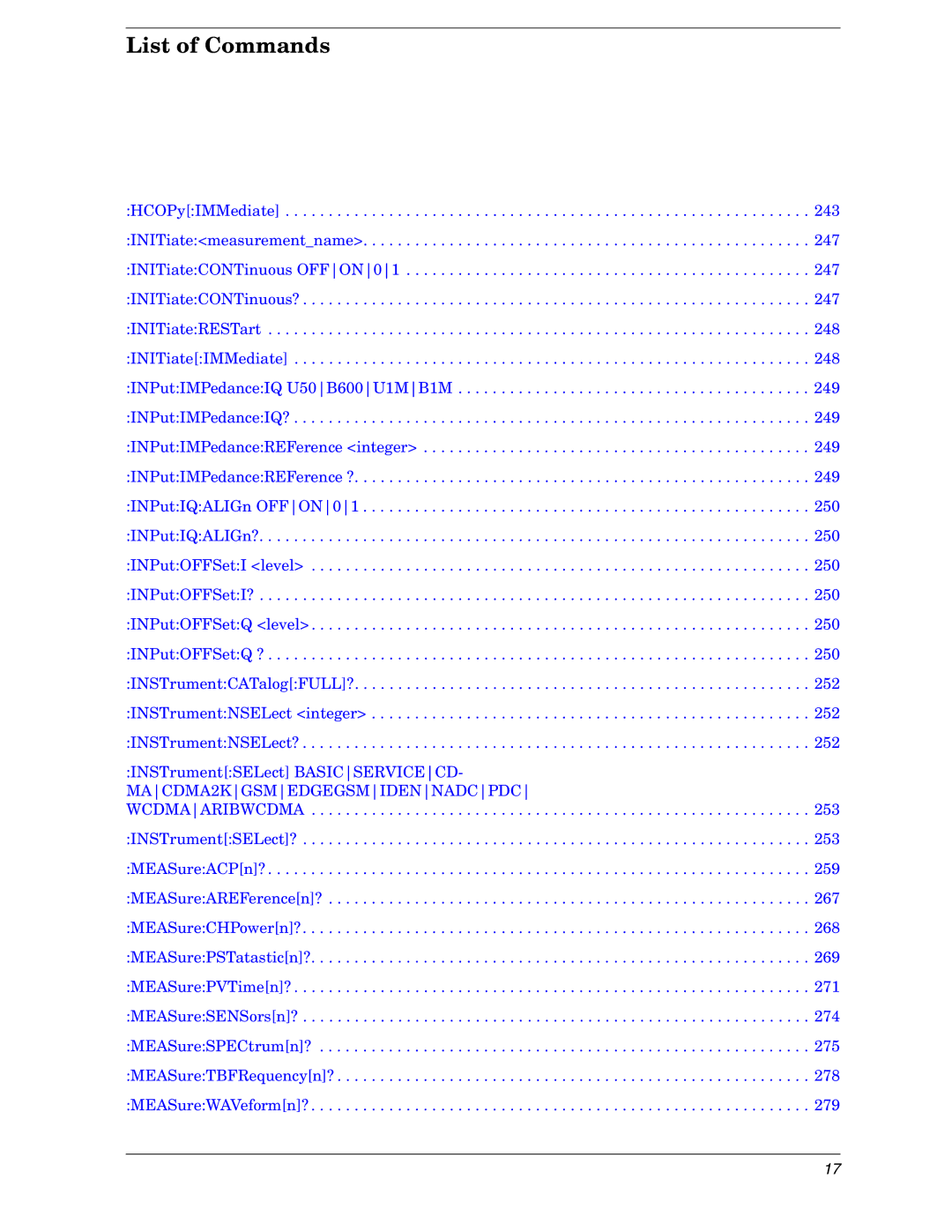 Agilent Technologies E4406A VSA manual List of Commands 