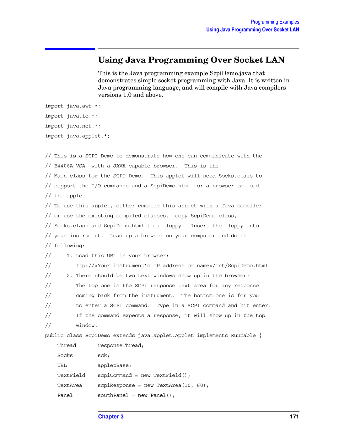 Agilent Technologies E4406A VSA manual Using Java Programming Over Socket LAN, Url 