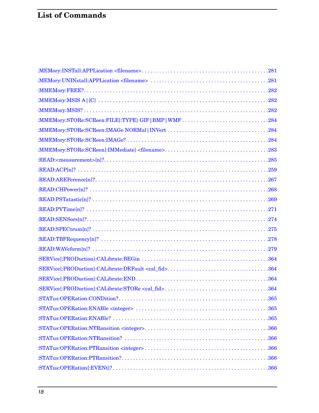 Agilent Technologies E4406A VSA manual List of Commands 